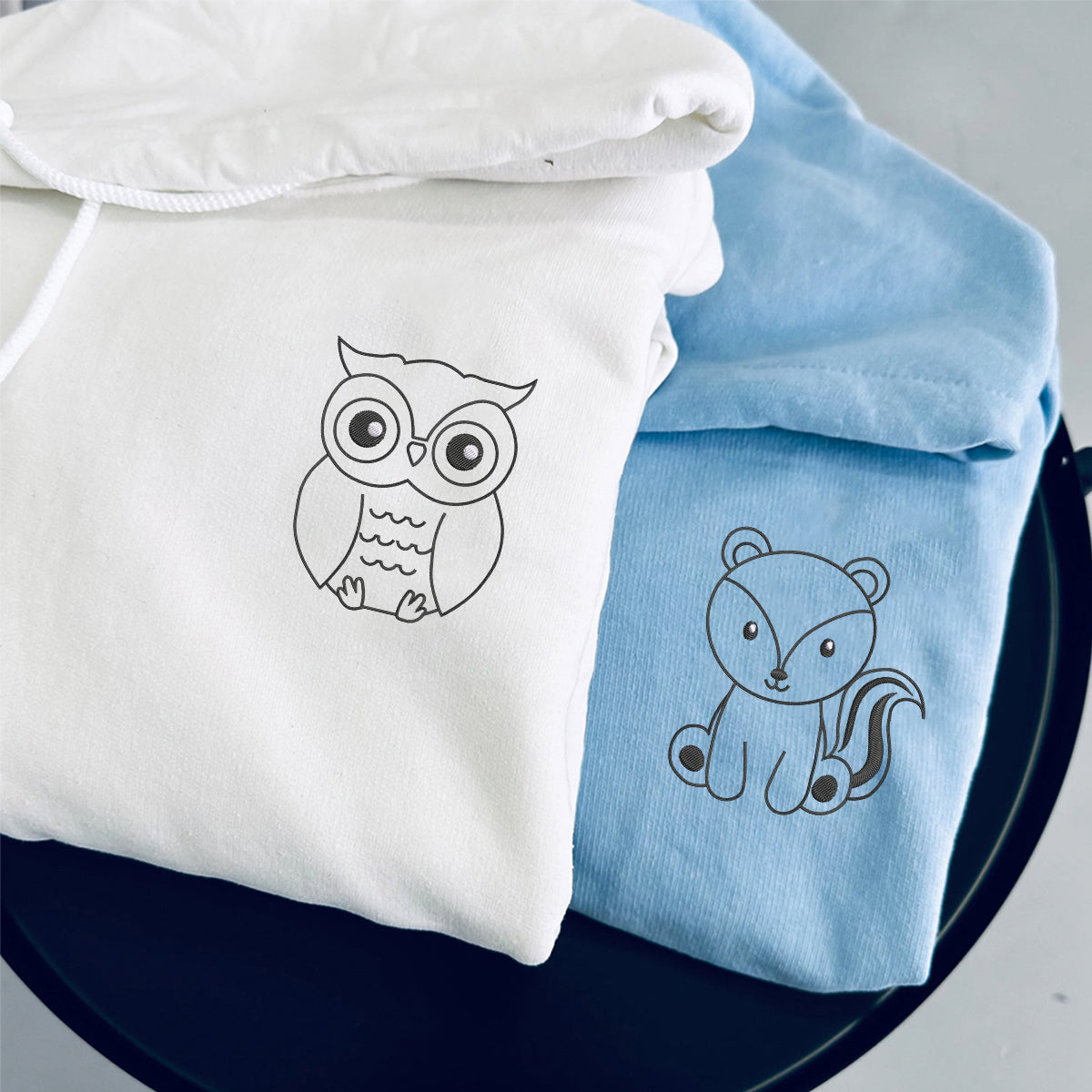 Custom Embroidered Owl and Squirrel Matching Hoodies for Couples