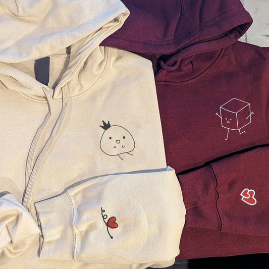 Custom Embroidered Tofu and Potato Matching Hoodies for Couples