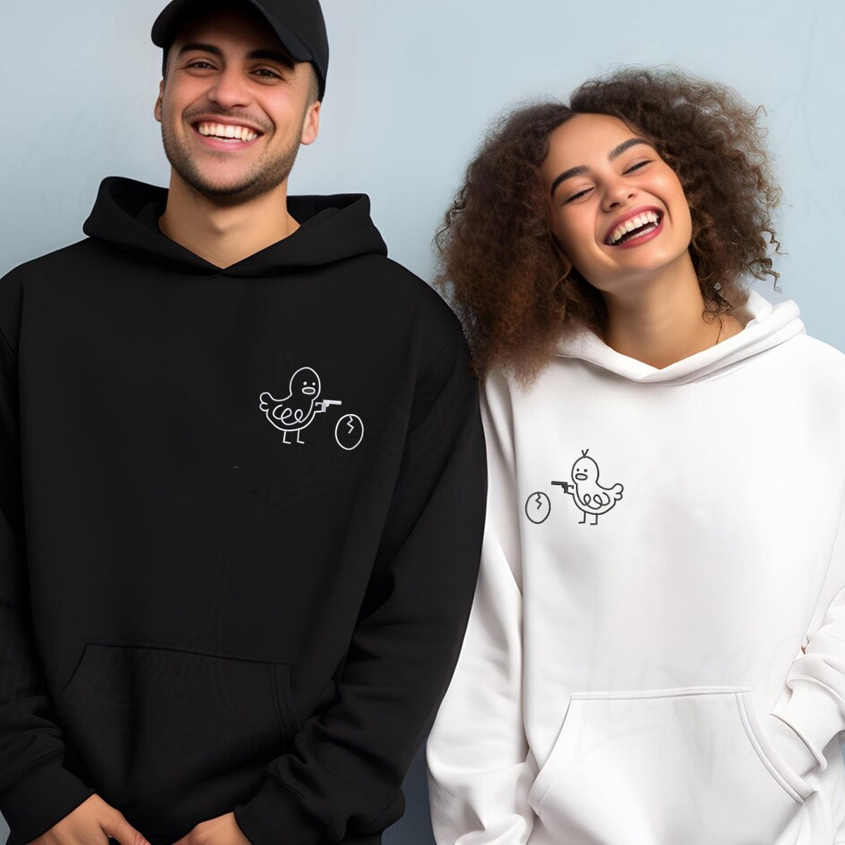 Custom Embroidered Gangster Chicken Matching Hoodies for Couples