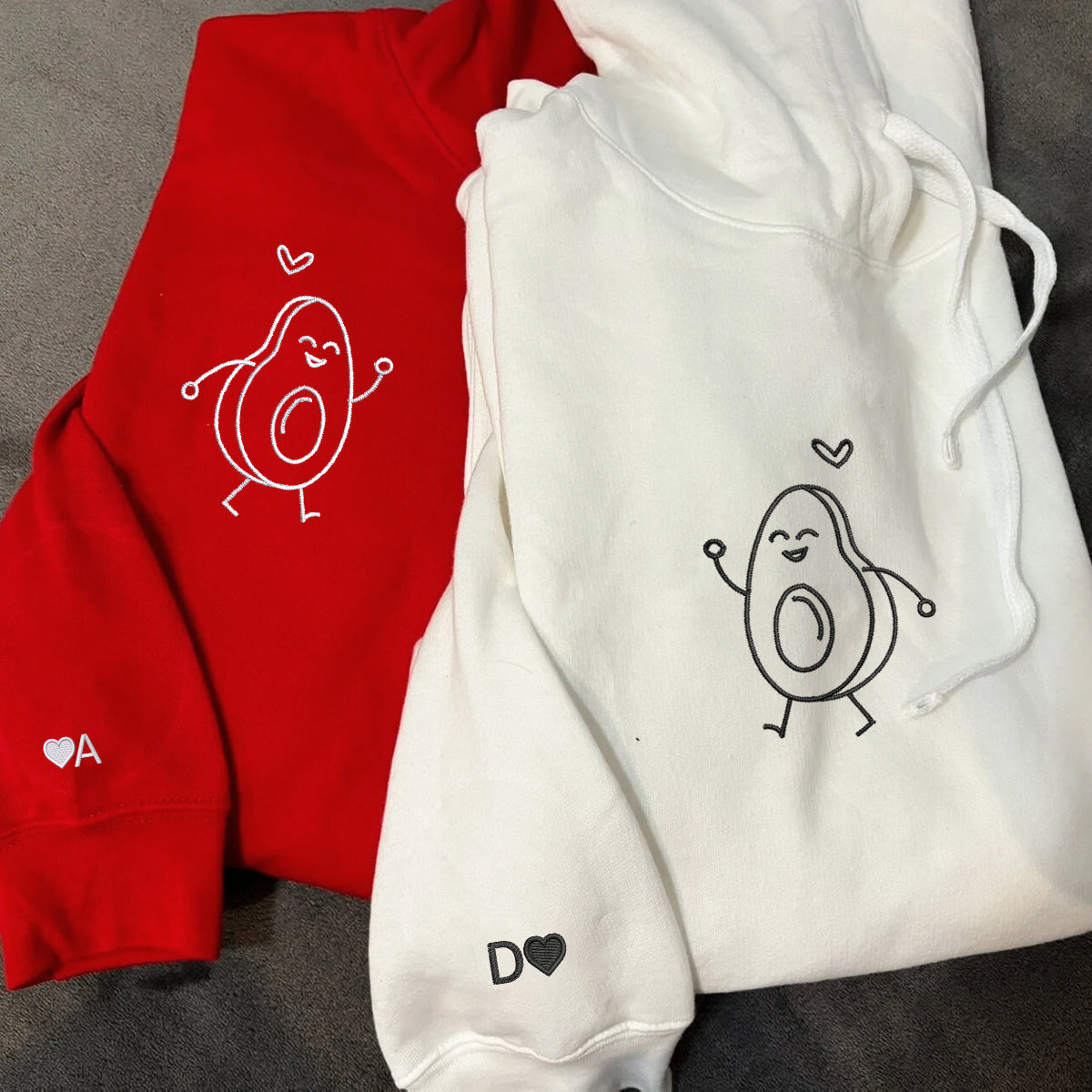 Custom Embroidered Avocado Love Matching Hoodies for Couples