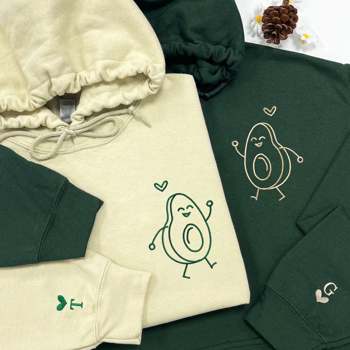 Custom Embroidered Avocado Love Matching Hoodies for Couples