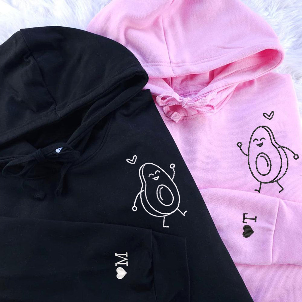 Custom Embroidered Avocado Love Matching Hoodies for Couples