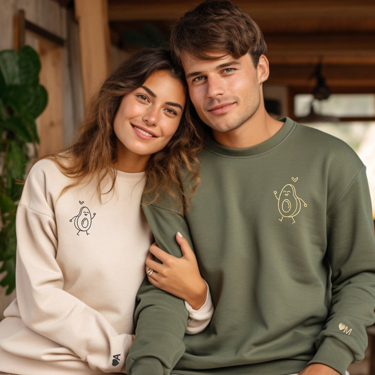 Custom Embroidered Avocado Love Matching Hoodies for Couples