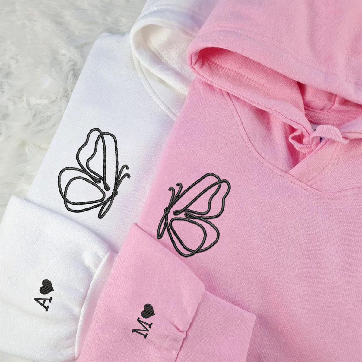 Custom Embroidered Butterfly Matching Hoodies for Couples