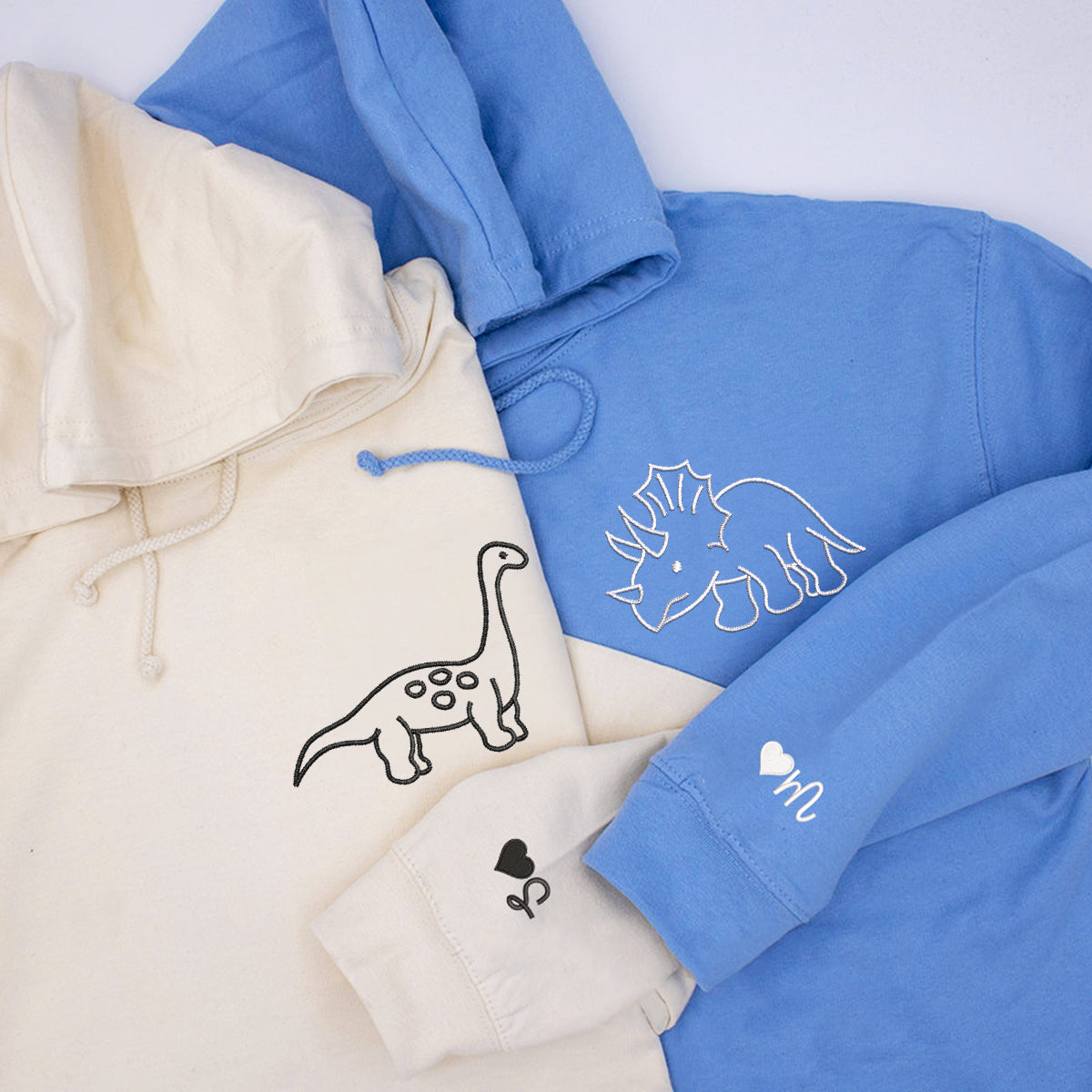 Custom Embroidered Cute Dinosaur Matching Hoodies for Couples