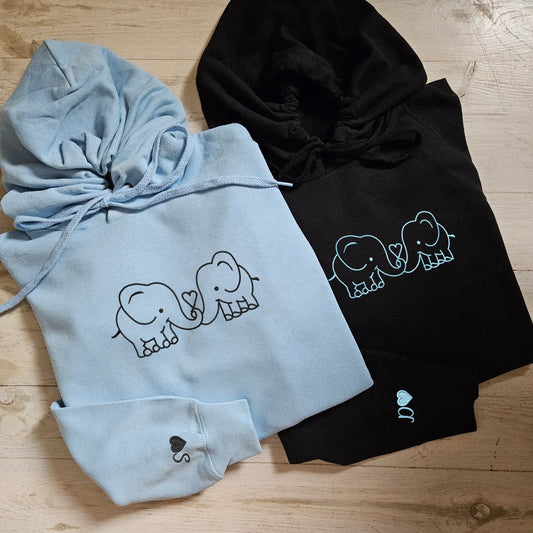 Custom Embroidered Elephant Love Matching Hoodies for Couples