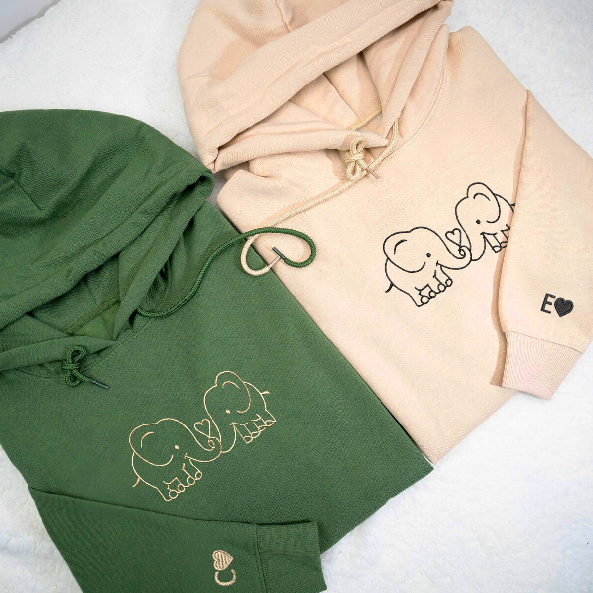 Custom Embroidered Elephant Love Matching Hoodies for Couples