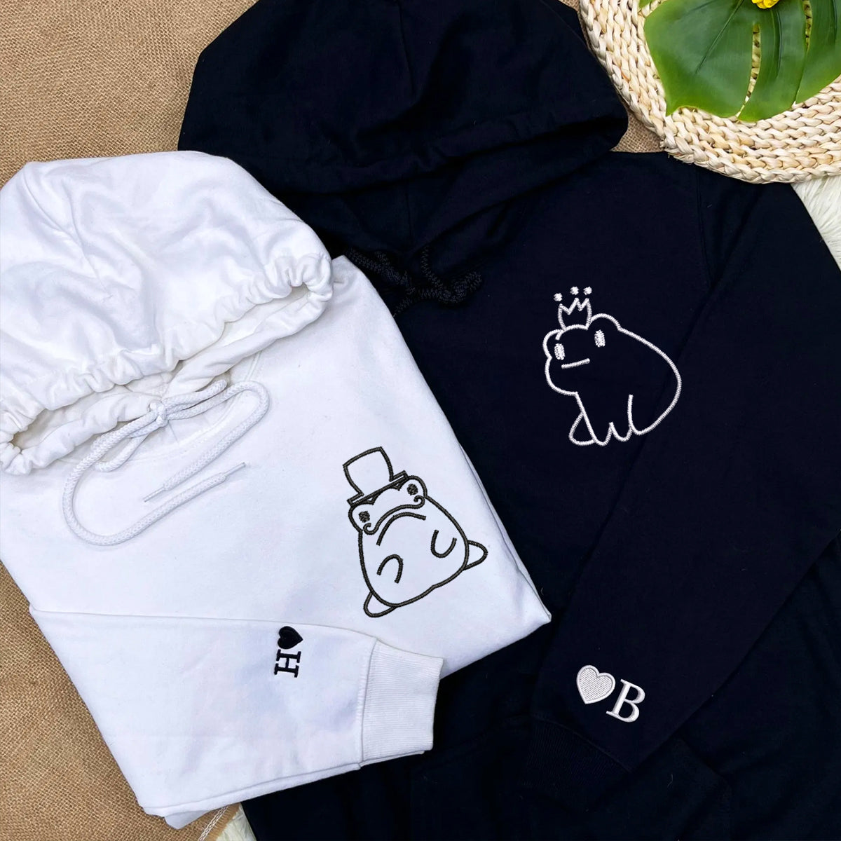 Custom Embroidered Frog King and Queen Matching Hoodies for Couples