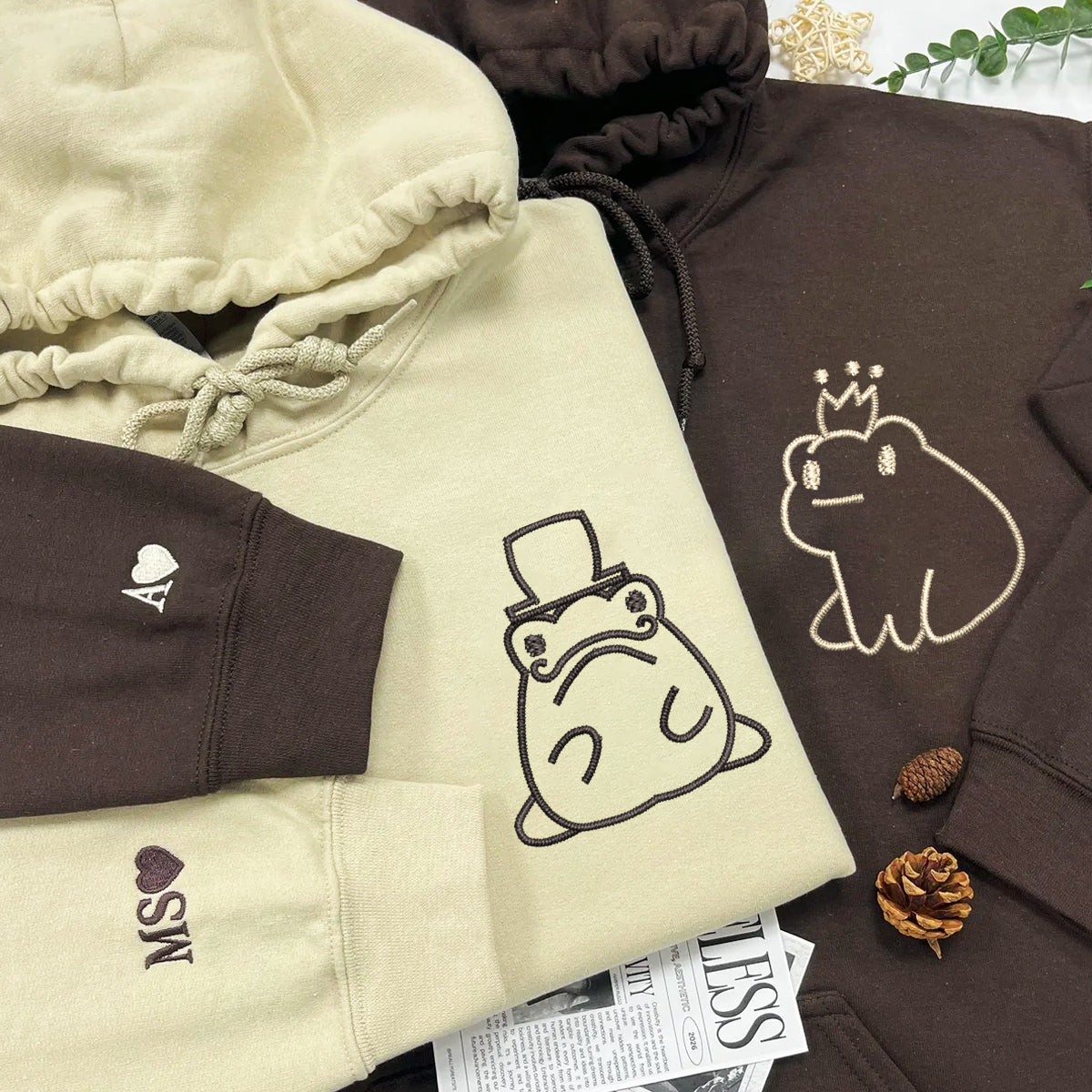 Custom Embroidered Frog King and Queen Matching Hoodies for Couples