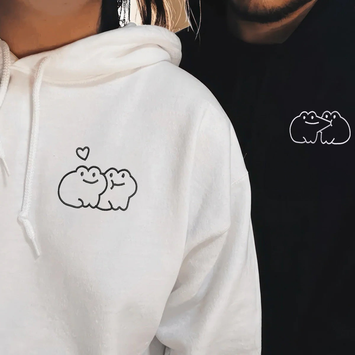 Custom Embroidered Kissing Frog Matching Hoodies for Couples