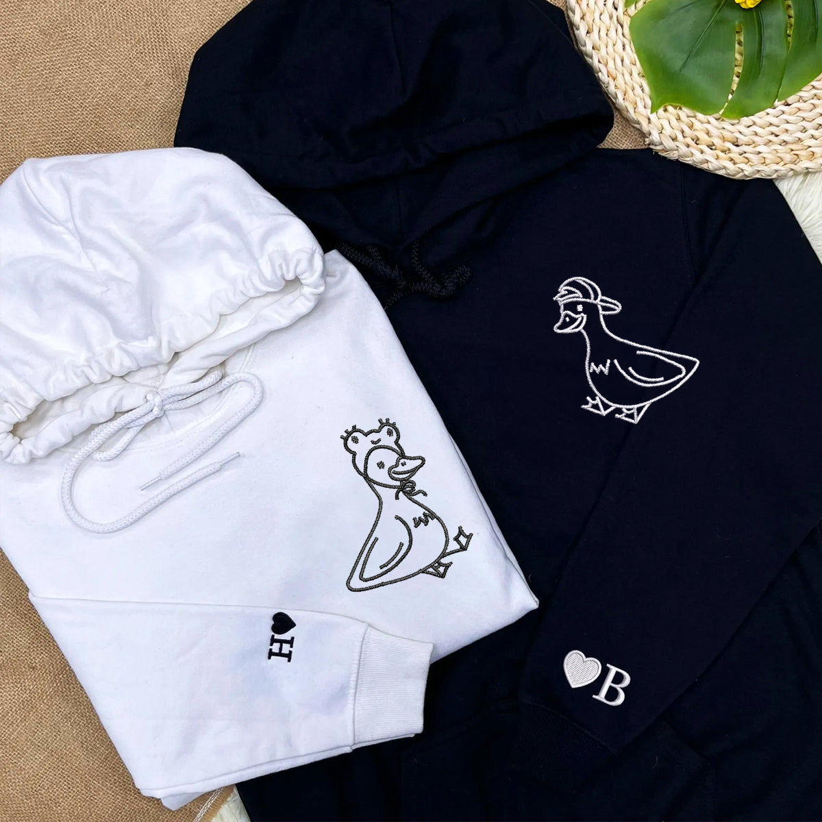 Custom Embroidered Lovely Duck Matching Hoodies for Couples