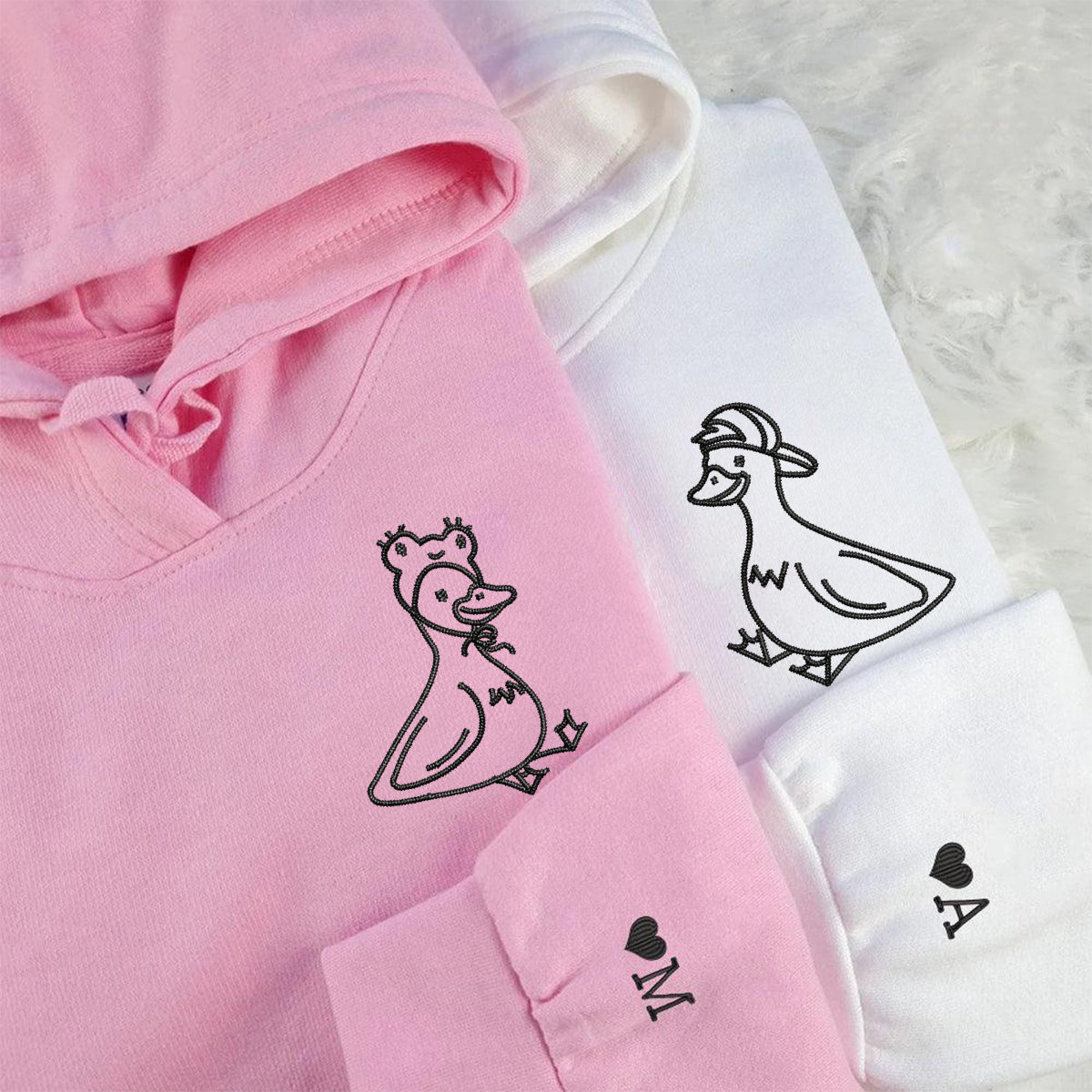 Custom Embroidered Lovely Duck Matching Hoodies for Couples