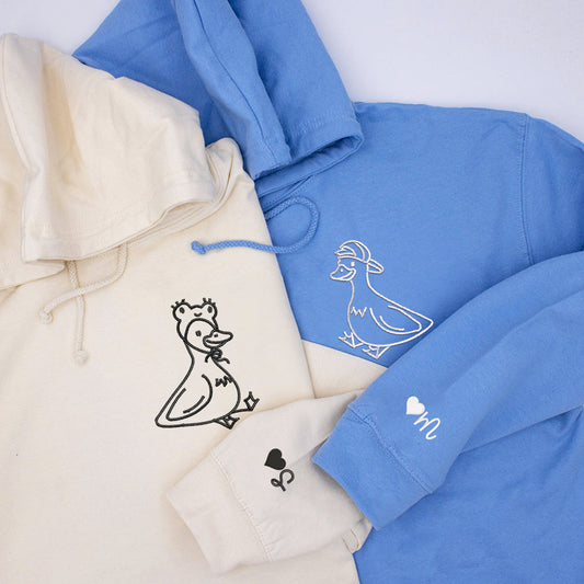 Custom Embroidered Lovely Duck Matching Hoodies for Couples