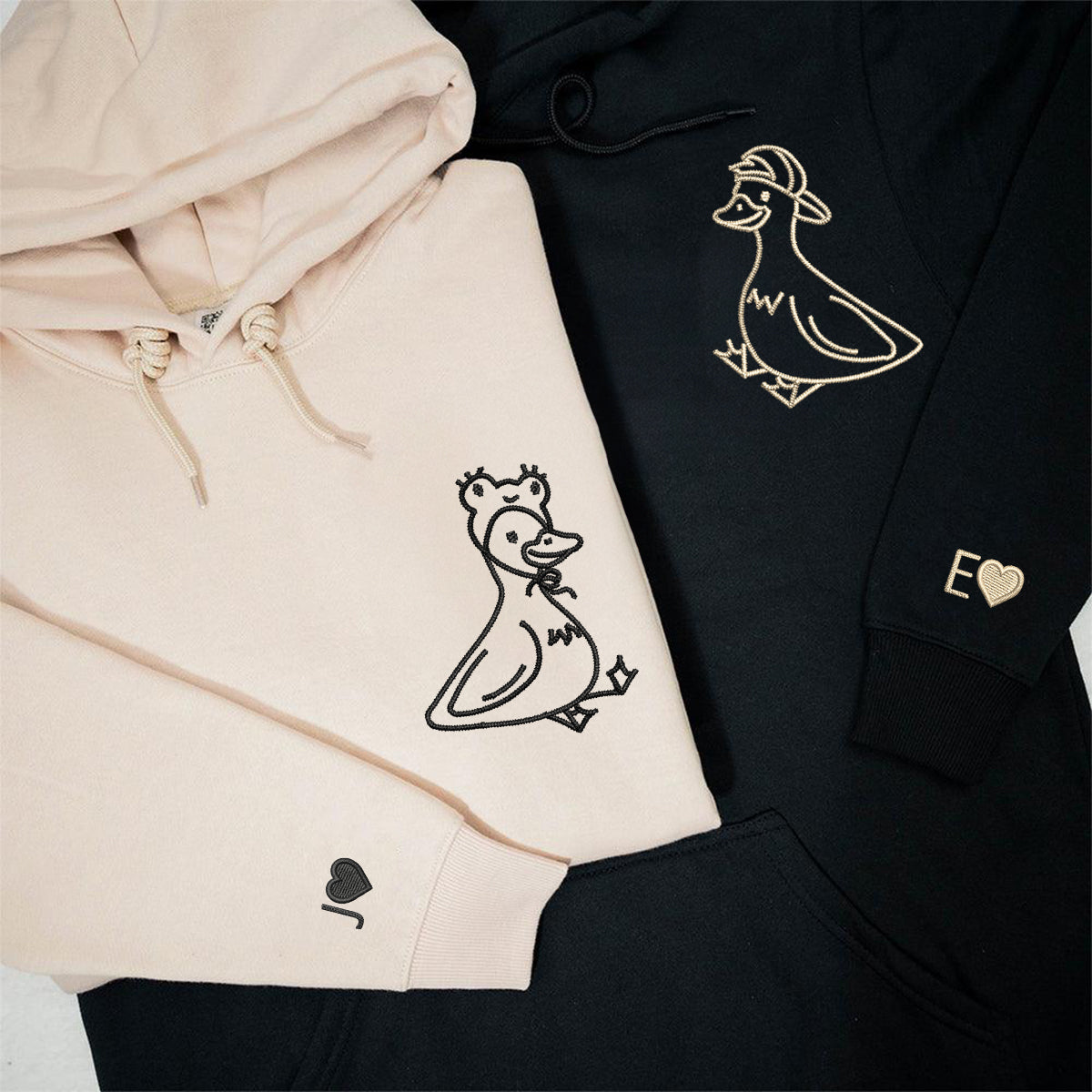 Custom Embroidered Lovely Duck Matching Hoodies for Couples