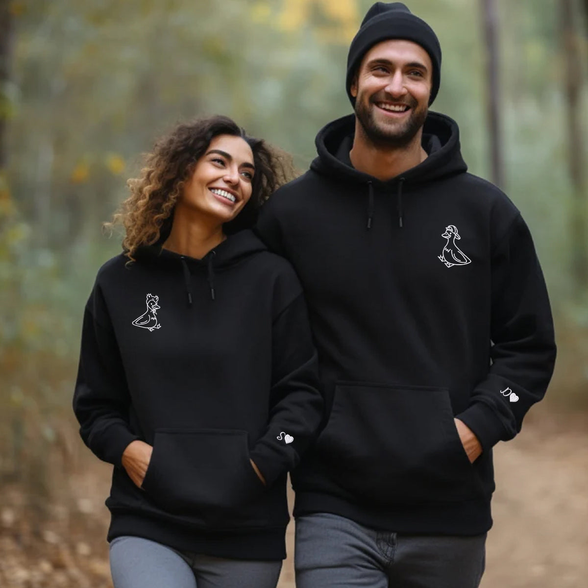 Custom Embroidered Lovely Duck Matching Hoodies for Couples