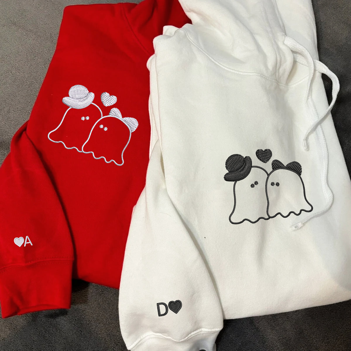 Custom Embroidered Married Ghosts Matching Hoodies for Couples