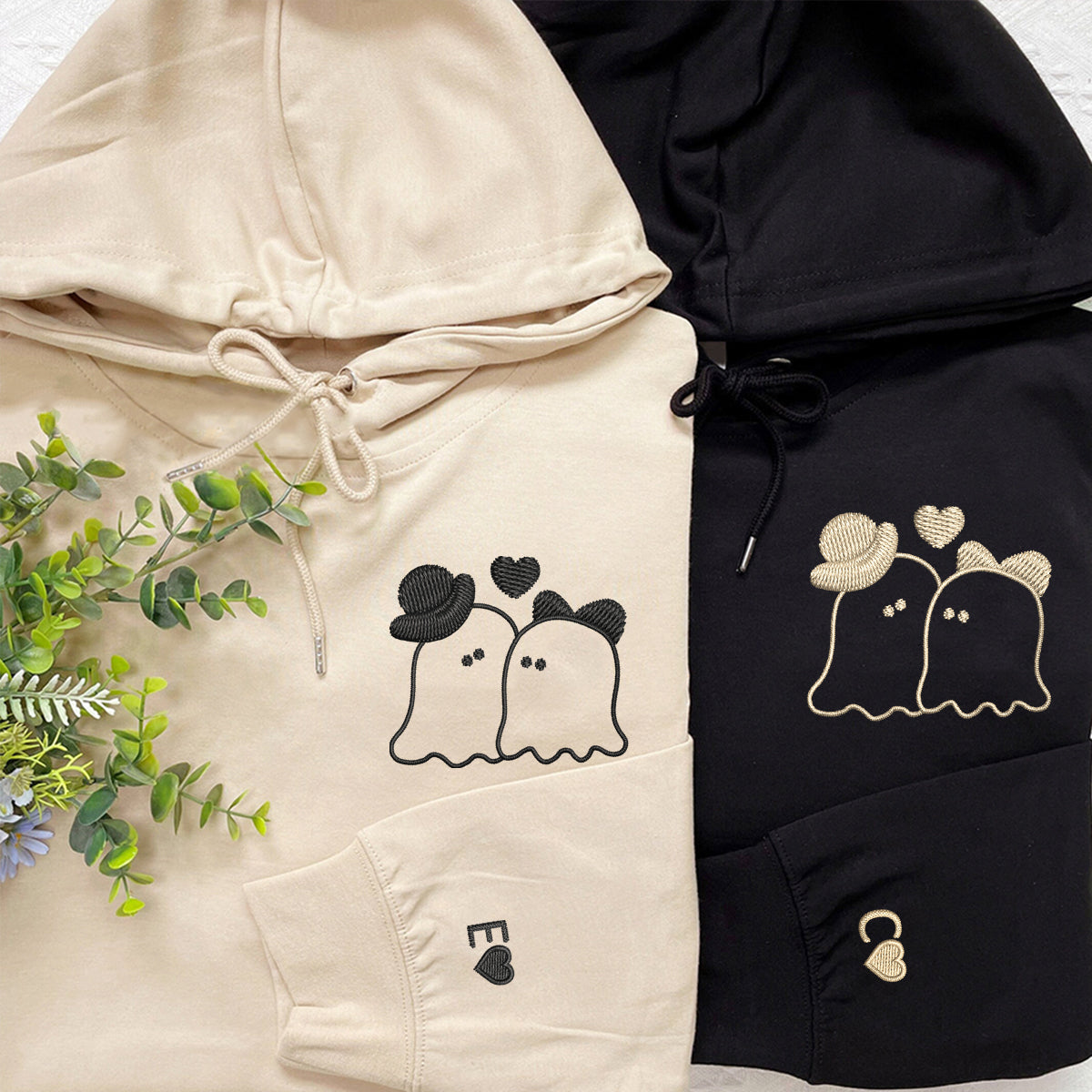 Custom Embroidered Married Ghosts Matching Hoodies for Couples